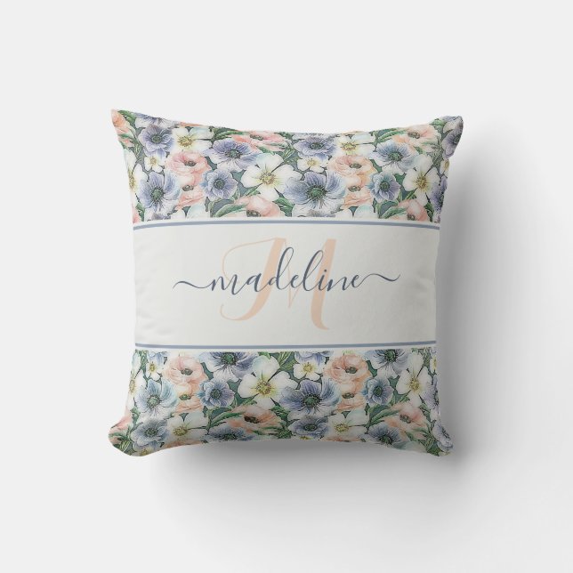 Coussin Fleurs pastel aquarelle personnalisées (Recto)