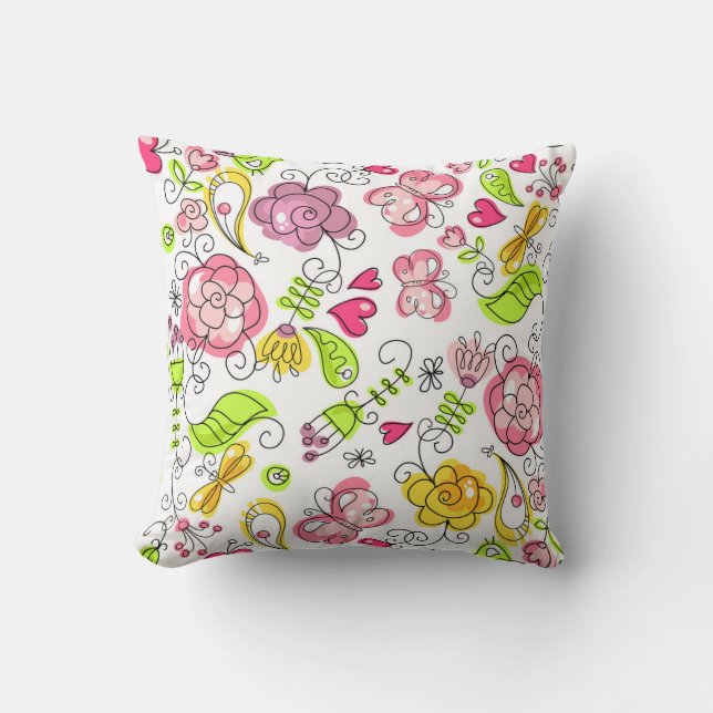 Coussin Fleurs Pastel colorées mignonnes oreilles & papill (Recto)