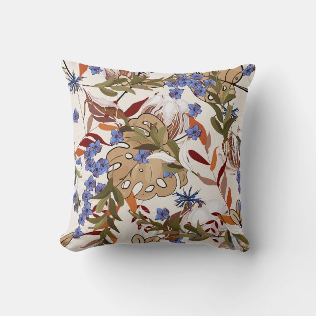 Coussin Fleurs pastel fleurissant lis de feuilles verts. R (Recto)