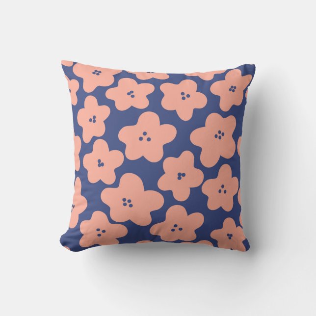 Coussin Fleurs pastel orange sur fond bleu vif (Recto)