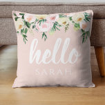 Coussin Fleurs Pastel Rose Moderne Bonjour Et Vous Nom<br><div class="desc">Fleurs Pastel Rose Moderne Bonjour Et Vous Nom</div>
