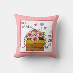 Coussin Fleurs peintes avec Verse de 1 Corinthiens 16:14
