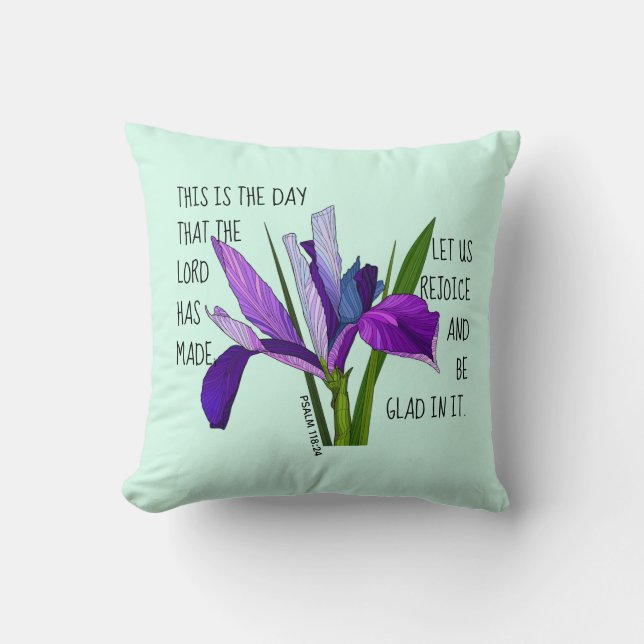 Coussin Fleurs peintes, vers du psaume 118:24 (Recto)