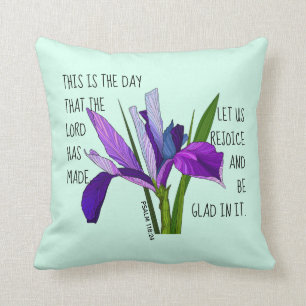 Coussin Fleurs peintes, vers du psaume 118:24