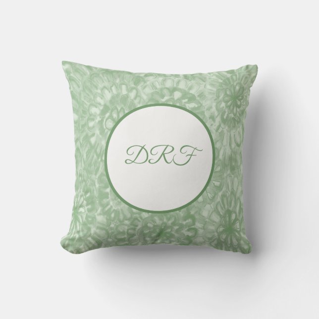 Coussin Fleurs peintes vert Sage avec Monogramme (Recto)