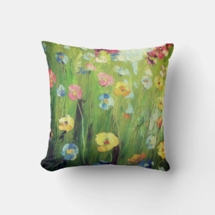 Coussin Fleurs Pensées Pavots Multicolores