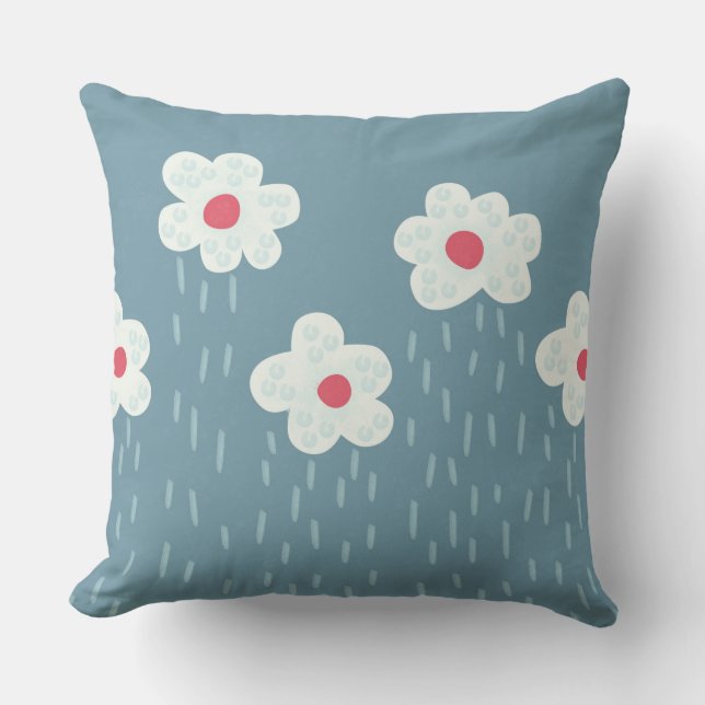 Coussin Fleurs pleurs printemps bleu brillant amusant (Recto)