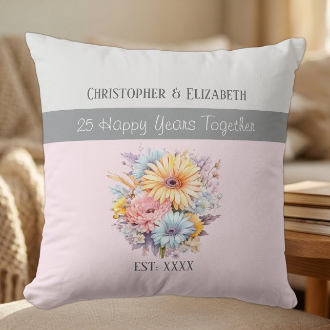 Coussin Fleurs pour les 25 ans de mariage rose (Créateur téléchargé)