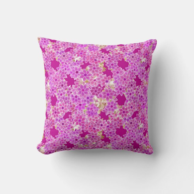 Coussin Fleurs pourpres, lavande et prune, fond de prune (Recto)