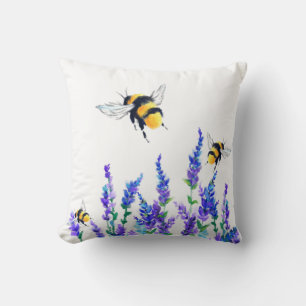 Coussin Fleurs printanières et abeilles volant à l'oreille