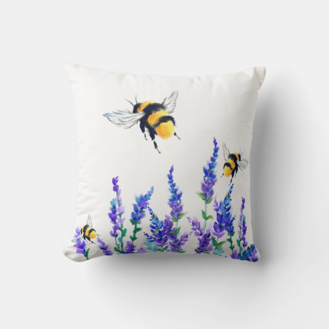 Coussin Fleurs printanières et abeilles volant à l'oreille (Recto)
