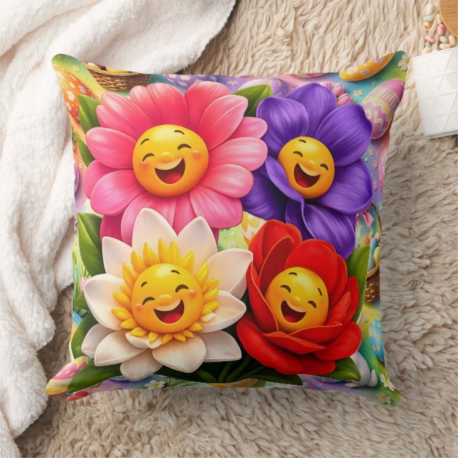 Coussin Fleurs printanières souriantes et heureuses (Couverture)