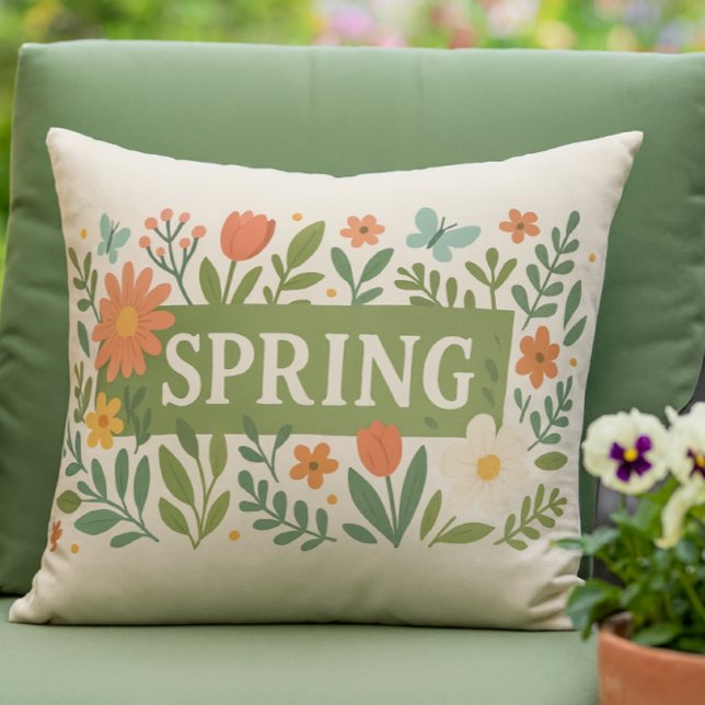 Coussin Fleurs printanières sur fond beige (Créateur téléchargé)
