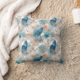 Coussin Fleurs printanières vintage & Papillon bleu