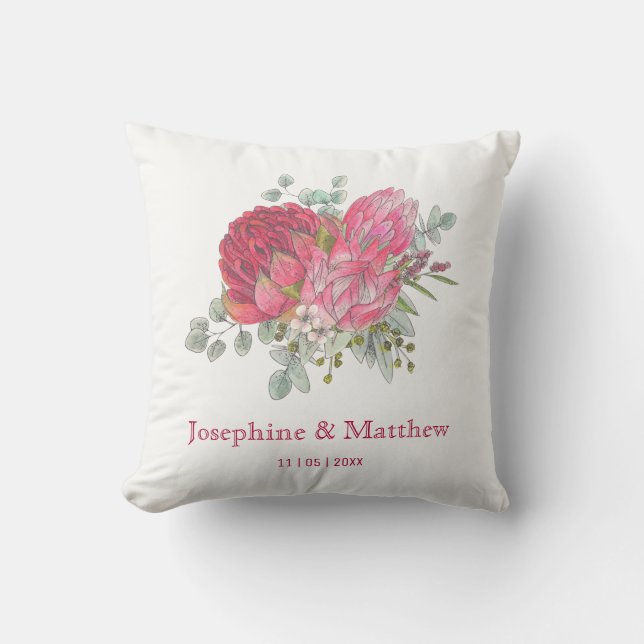 Coussin Fleurs Protea et Mariage Waratah (Recto)