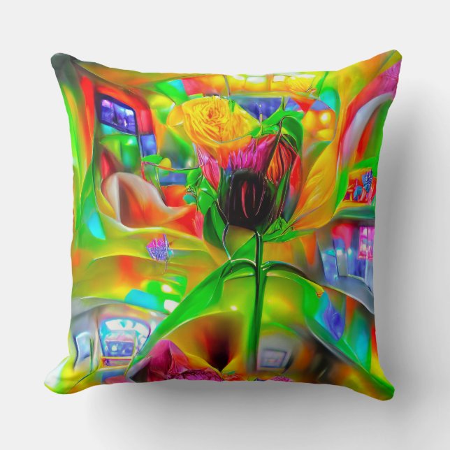 Coussin Fleurs psychédéliques Abstraites (Recto)