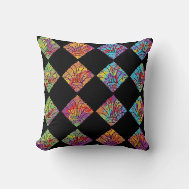 Coussin Fleurs Psychedéliques Diamants Abstrait Coloré (Recto)