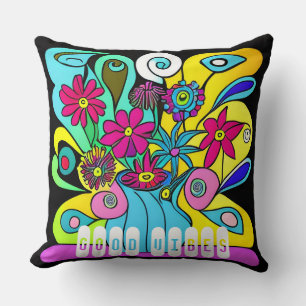 Coussin Fleurs psychédéliques vibrantes dans un vase