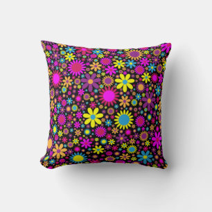 Coussin Fleurs Psychédéliques Vibrantes en Fleur