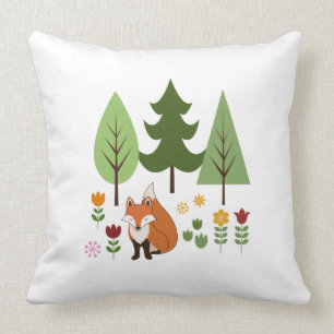 Coussin Fleurs renards de style scandinave Arbres et texte