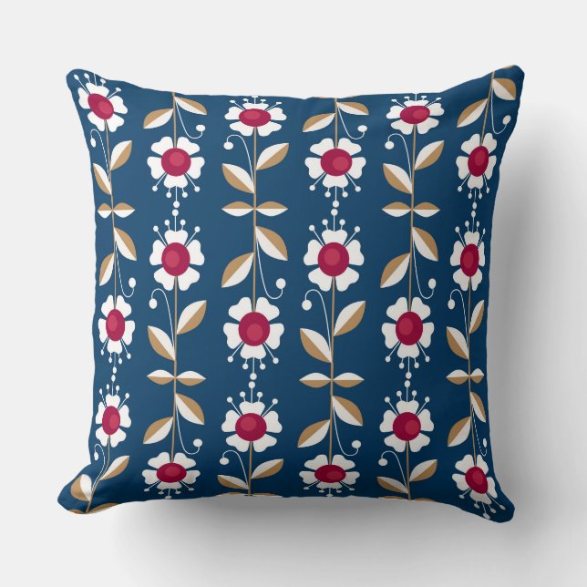 Coussin Fleurs rétro blanches sur un arrière - plan bleu f (Recto)