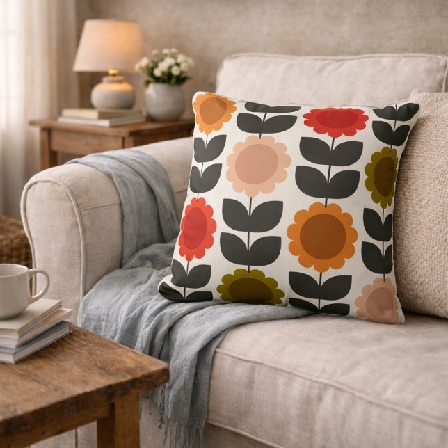 Coussin Fleurs rétro groovy modernité du milieu du siècle (Créateur téléchargé)