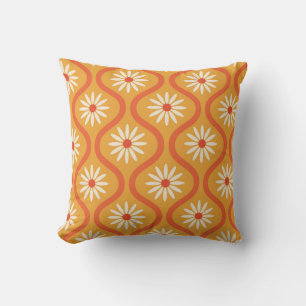 Coussin Fleurs Rétro sur motif Ogee Orange du Milieu de Si
