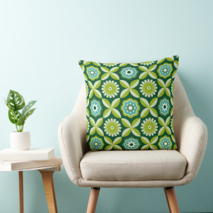 Coussin Fleurs rétro vertes