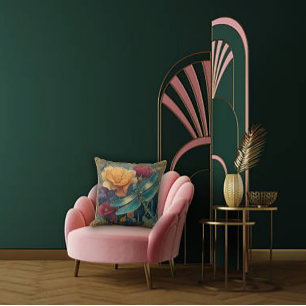 Coussin Fleurs riches aux tons de bijoux et une libellule