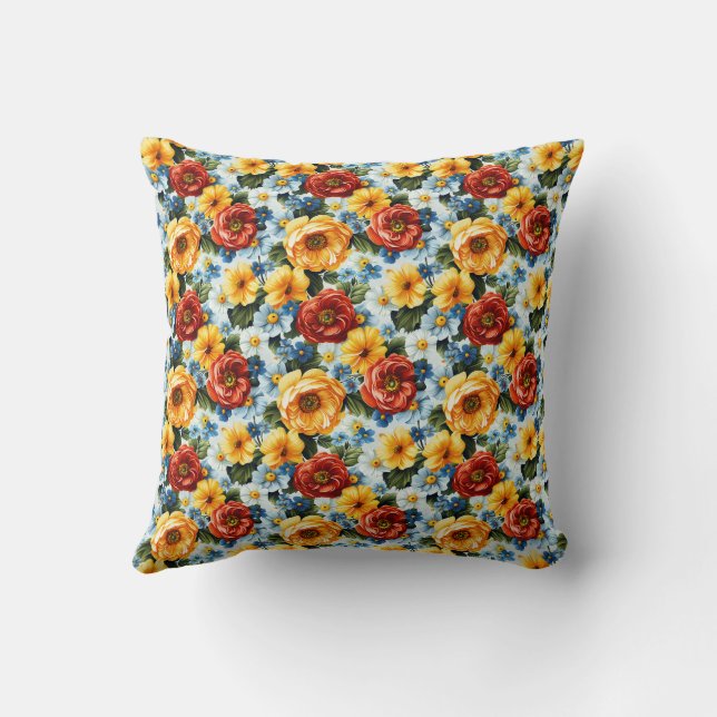 Coussin Fleurs Romantiques avec Décor de Jardin Estival (Verso)