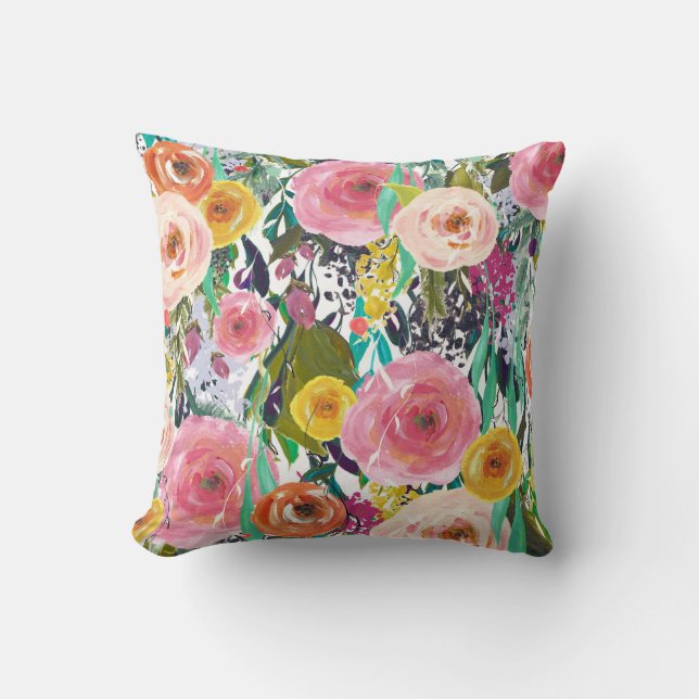 Coussin Fleurs romantiques d'aquarelle de jardin (Recto)