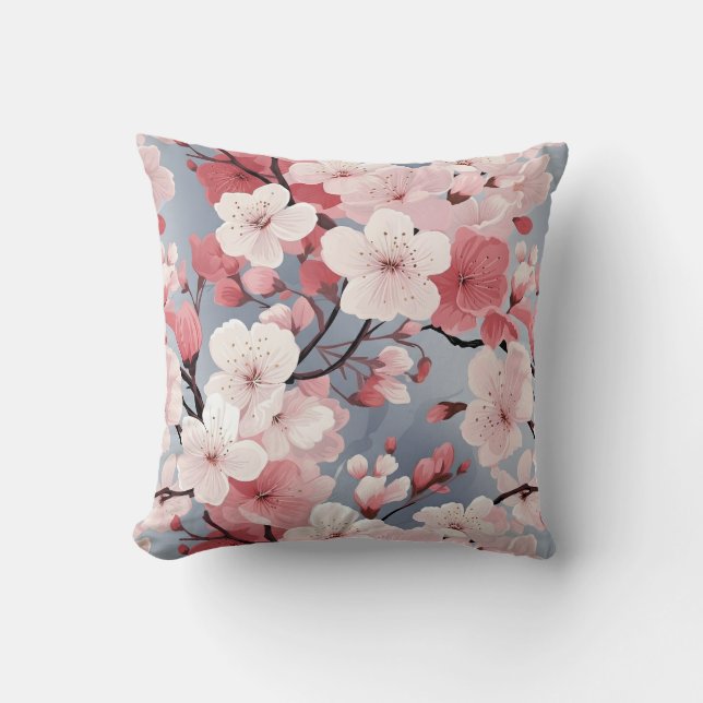 Coussin Fleurs romantiques de cerisiers roses (Recto)