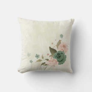 Coussin fleurs rose brun vert sage