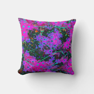 Coussin Fleurs rose chaud, magenta et bleu aqua jolies