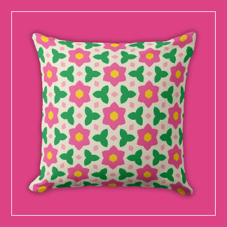 Coussin Fleurs rose chaud Mod avec floral géométrique vert