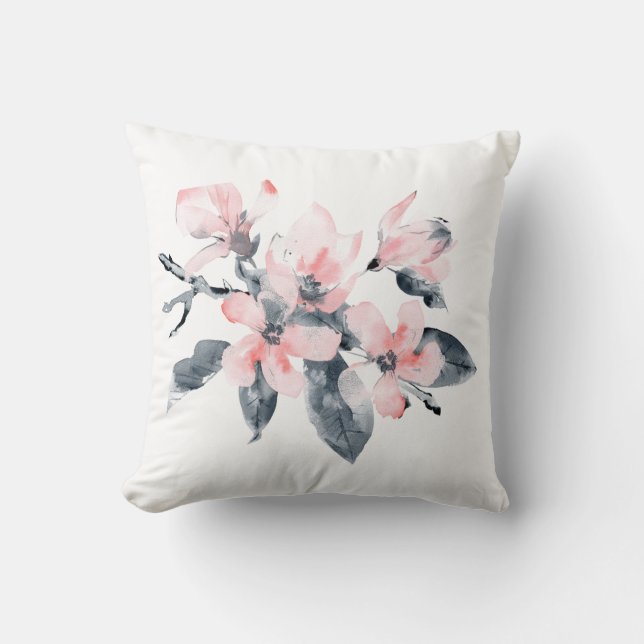 Coussin Fleurs rose et gris Aquarelle classique (Recto)