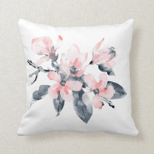 Coussin Fleurs rose et gris Aquarelle classique