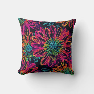 Coussin Fleurs Rose Néon