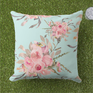 Coussin Fleurs rose pâle sur bleu clair