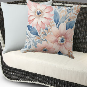 Coussin Fleurs roses bleu foncé Beige Boho Floral