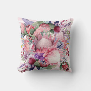 Coussin Fleurs roses d'aquarelle de jardin de paradis