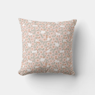 Coussin Fleurs roses de lapin mignonne Motif Printemps été