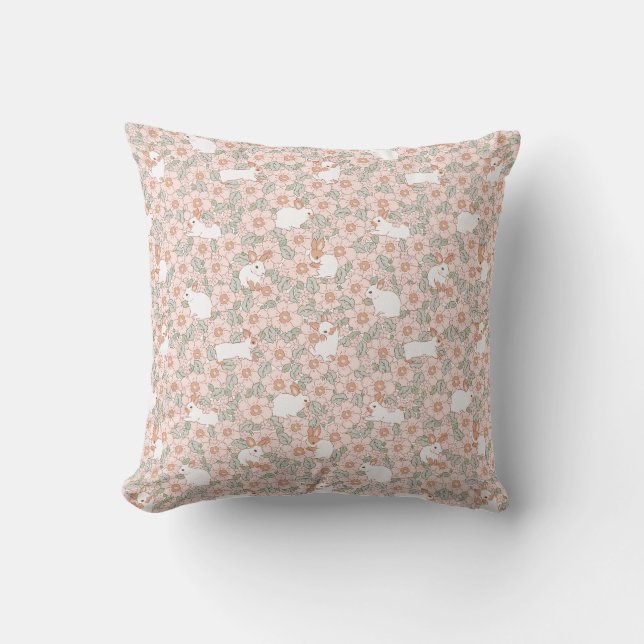 Coussin Fleurs roses de lapin mignonne Motif Printemps été (Recto)
