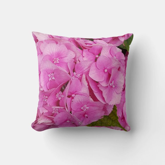 Coussin Fleurs roses de l'Hydrangée mignonne (Recto)