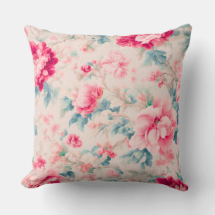 Coussin Fleurs roses douces et Feuilles de Cérulean