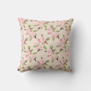 Coussin Fleurs roses élégantes vintage feuilles vertes mar