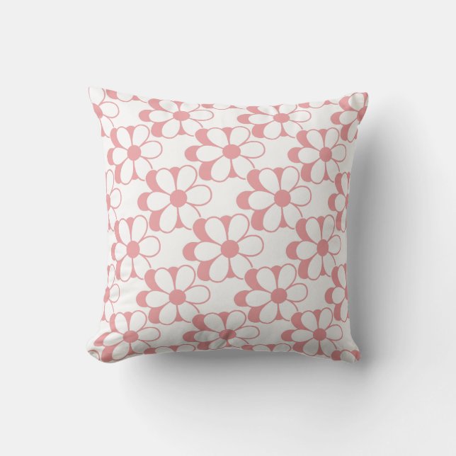 Coussin Fleurs roses et blanches modernes sur fond blanc (Recto)