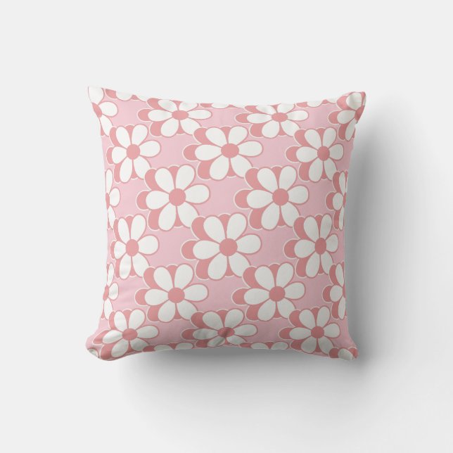 Coussin Fleurs roses et blanches modernes sur fond rose cl (Recto)