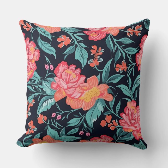 Coussin Fleurs roses et coraux (Recto)