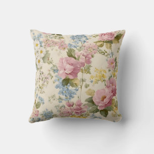 Coussin Fleurs Roses et Fleurs Sauvages Vintage Shabby Chi